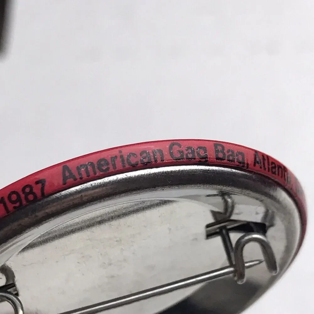 American Gag Bag Baby Boomer Pinback Red Yellow Vintage Humor 80s Collectible